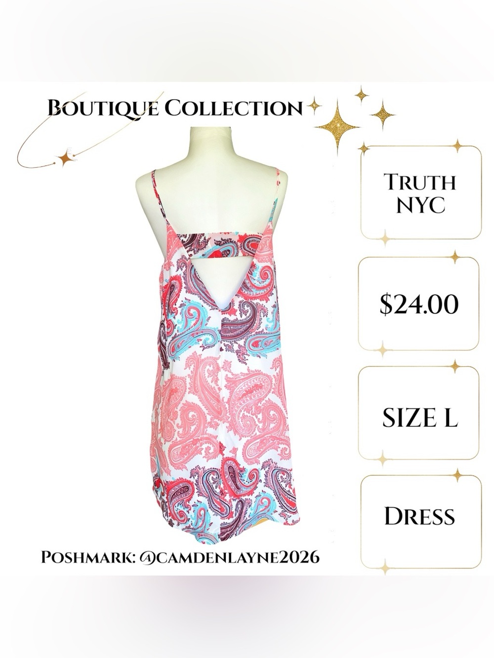 Truth NYC Pink Paisley Slip Dress with Mint Accents - Picture 6 of 7